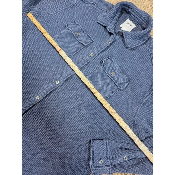 Aerie Oversized Lumberjane Waffle Knit Button Down Shirt Blue Long Sleeve - XS - Picture 5 of 12